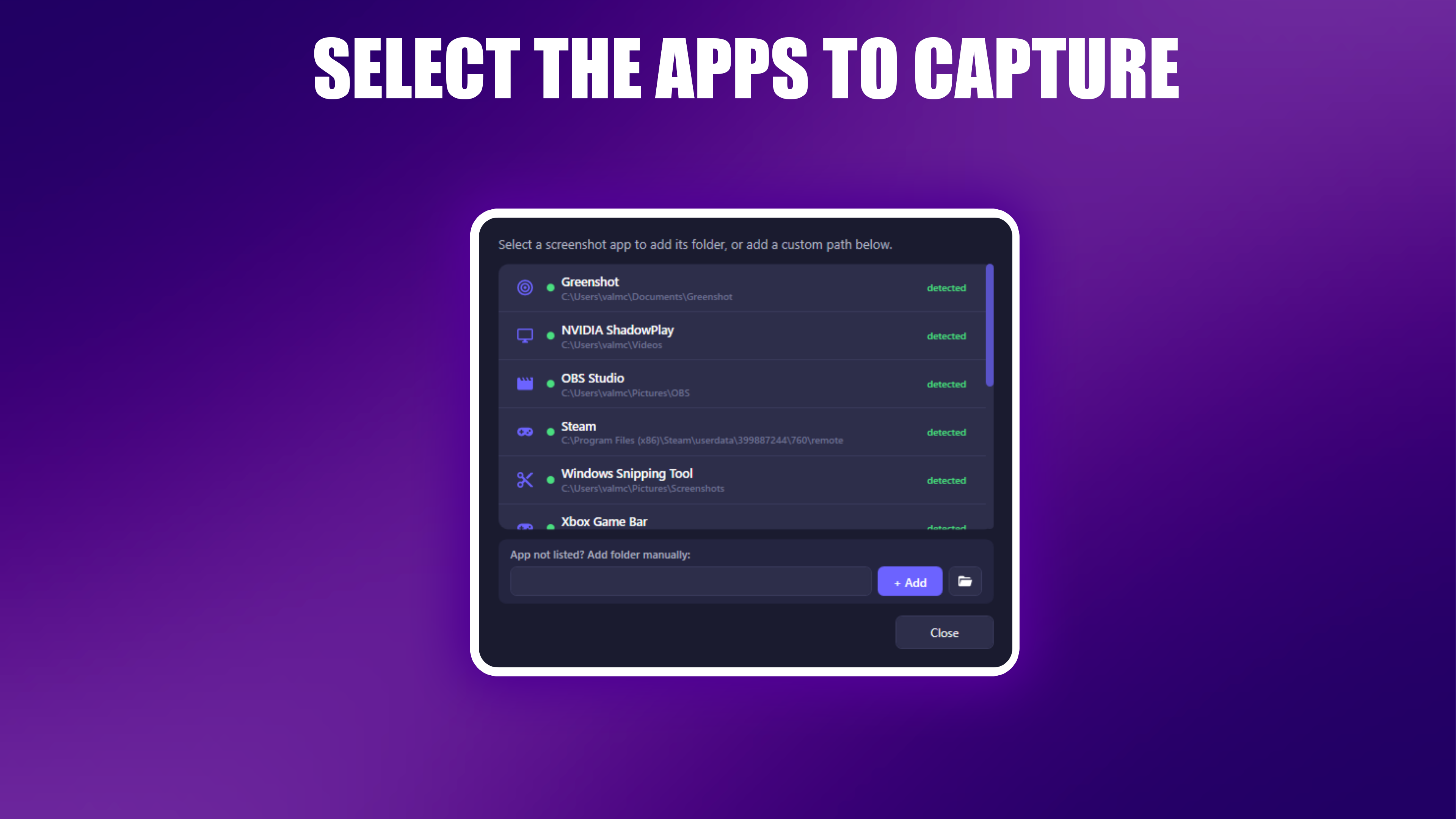 SmartScreenshotManager – App Selection